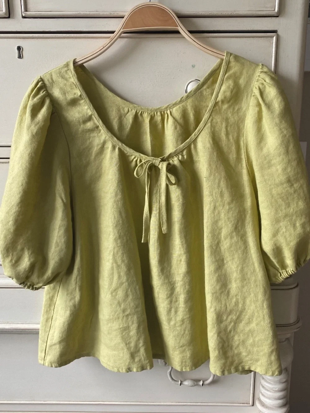 notPERFECTLINEN: MILOS puff sleeve linen blouse (Pistachio Mint, XS) - Picture 1 of 5